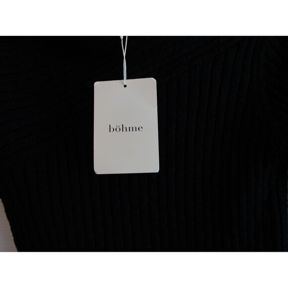 Böhme Black Ribbed Knit Sweater Top L Short Sleeve Textured Stretch NWT - Picture 4 of 12